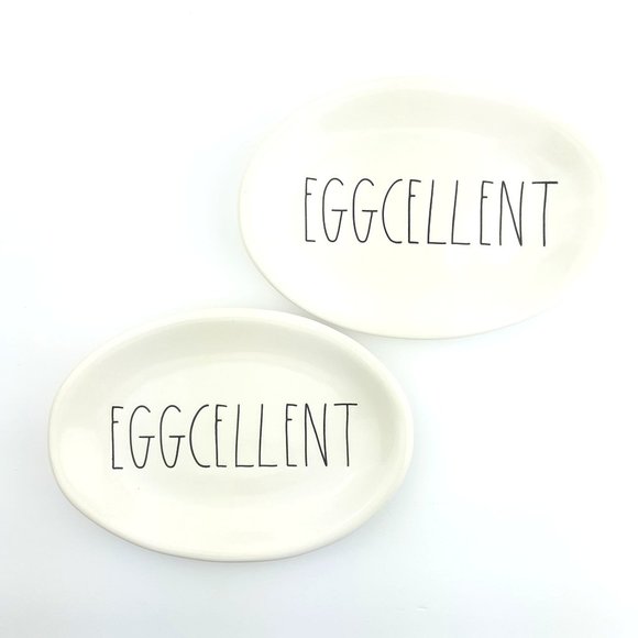 Rae Dunn Eggcellent Snack Dessert Plate Set Of 2 - Picture 1 of 11